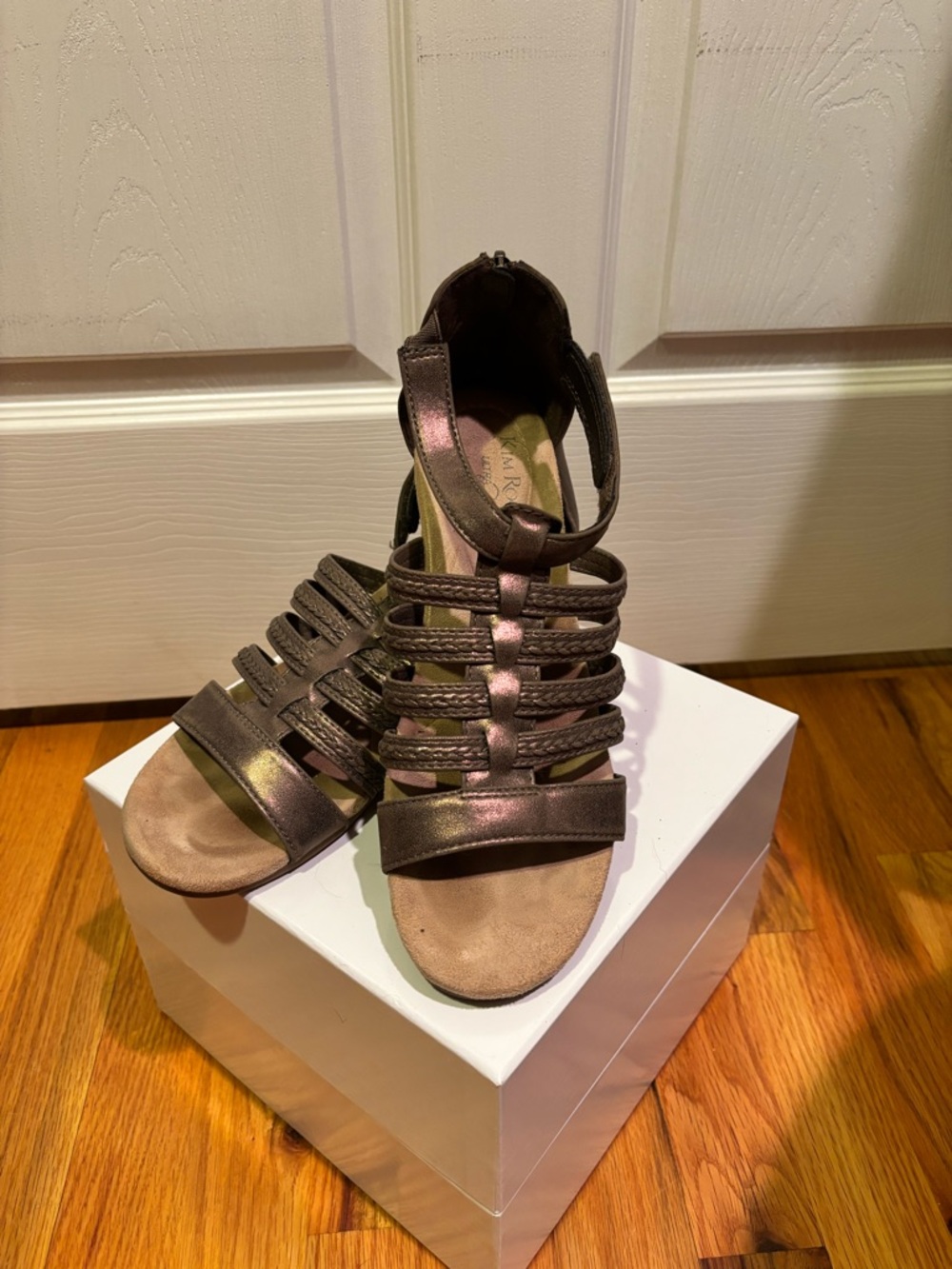 Kim Rogers Metallic Bronze Multi-Strap Sandals